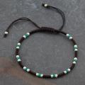 Cotton Waxed Thread Bracelet Beaded With Turquoise and Silver Beads (Thailand)