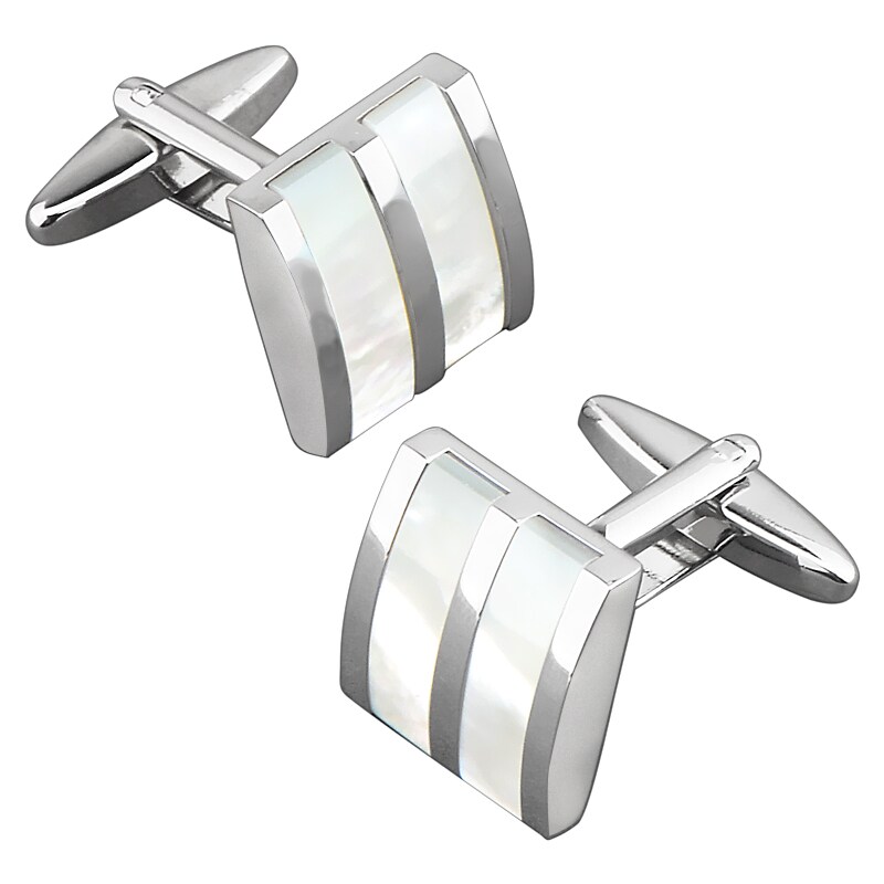BasAcc Nickel-plated Silvertone Striped White Jade Camber Cufflinks