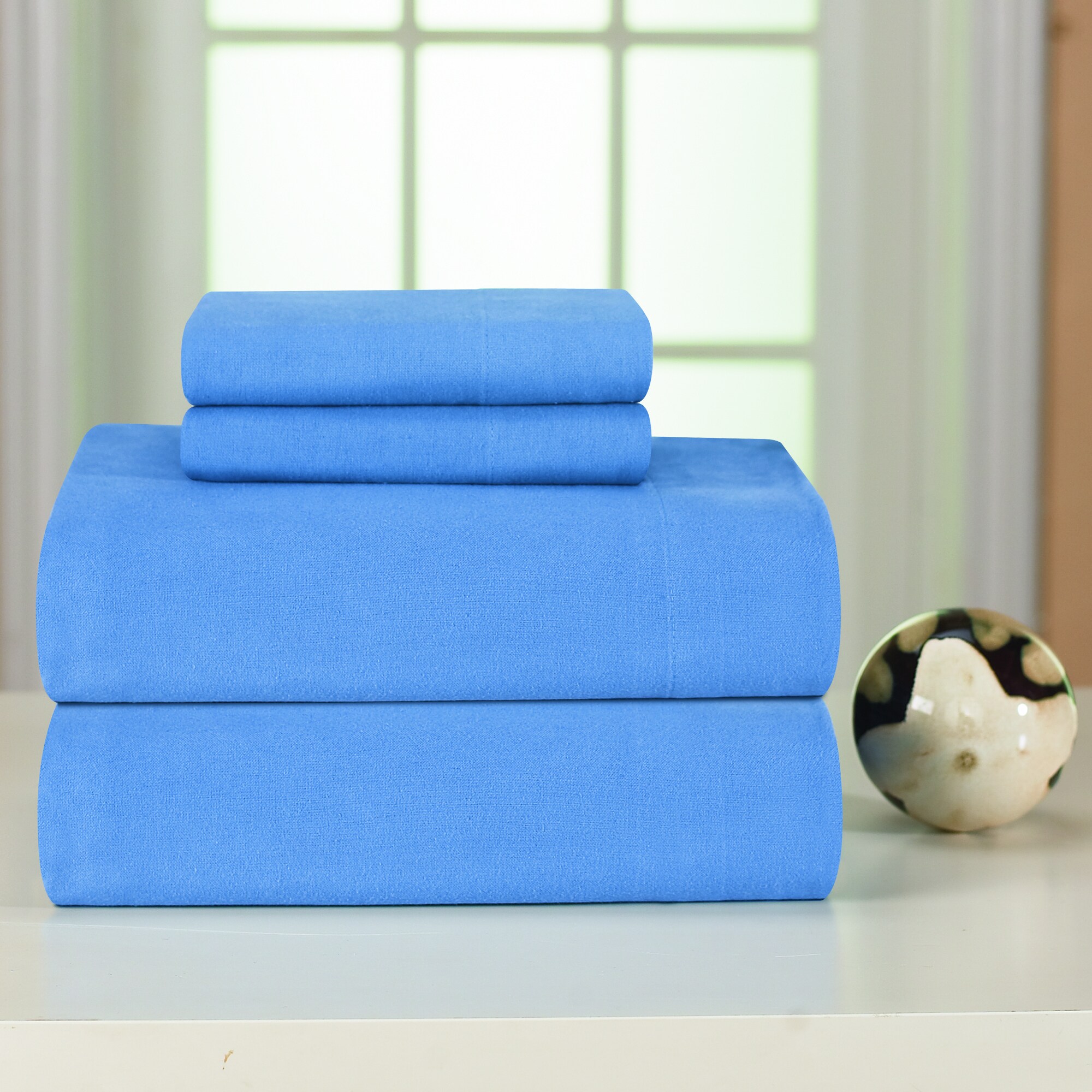 Pointehaven Blue Solid Heavyweight Flannel Sheet Set