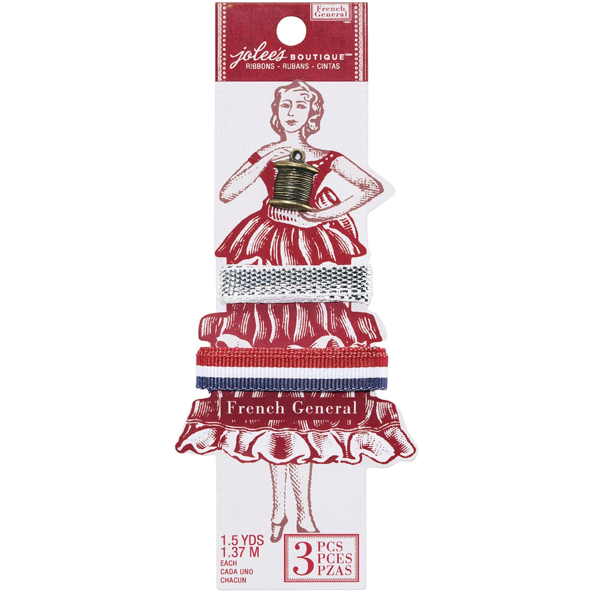 French General Ribbons 3 Yards With Spool Charm-Metallic & French Flag