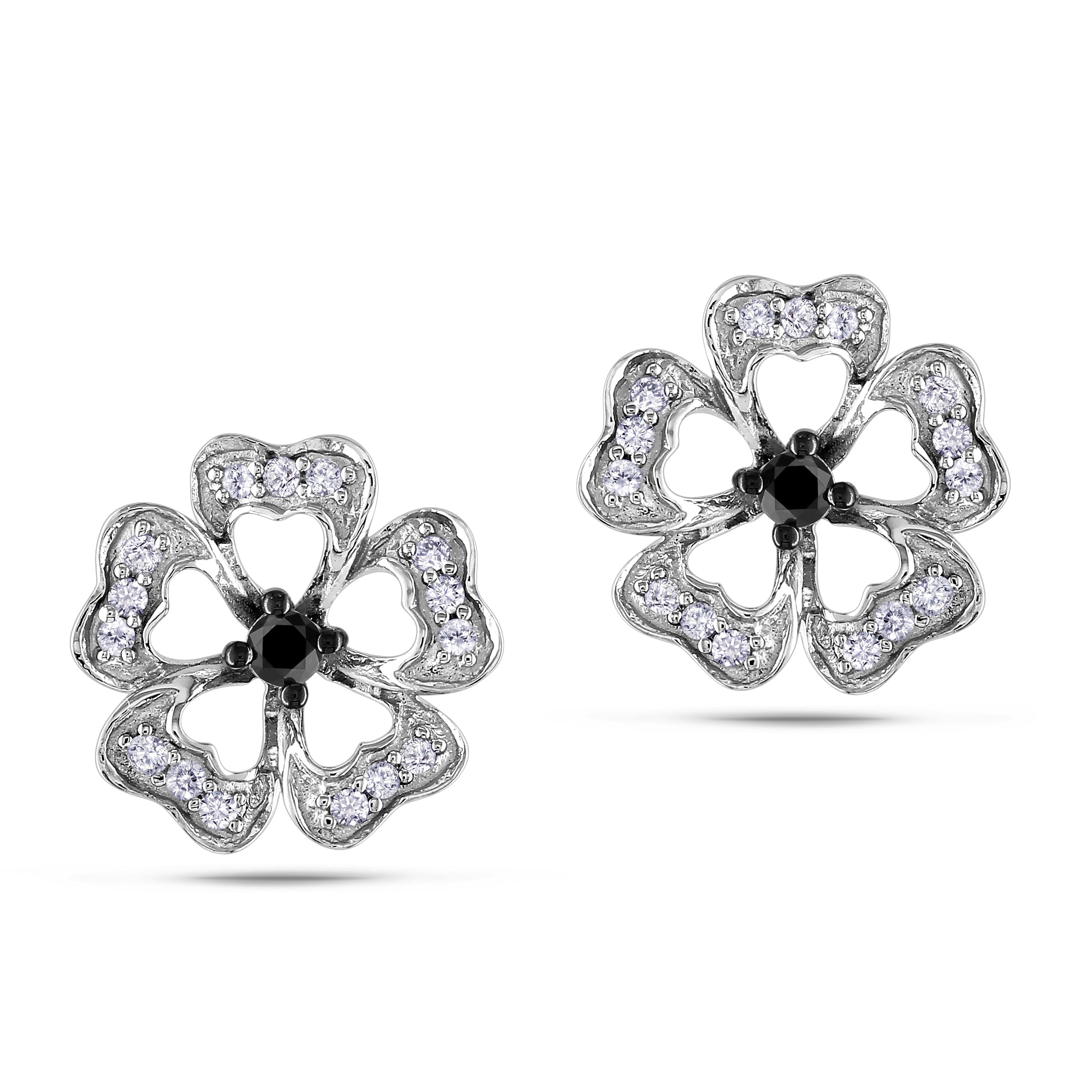 Miadora Sterling Silver 1/4ct TDW Black and White Diamond Flower Earrings (H-I, I3)