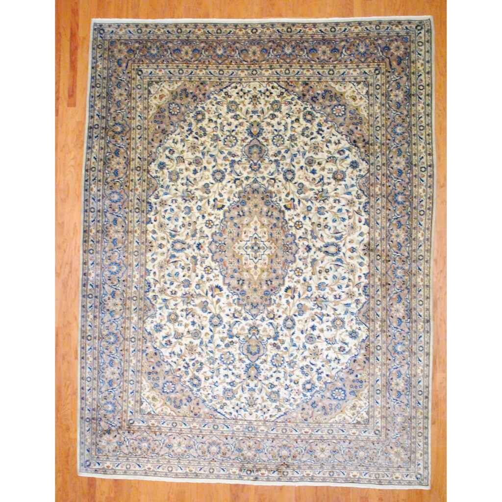 Persian Hand-knotted Mashad Ivory/ Beige Wool Rug (9'9 x 12'10)