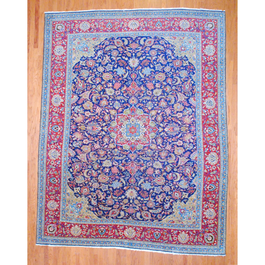 Persian Hand-knotted Sarouk Navy/ Red Wool Rug (10' x 12'9)
