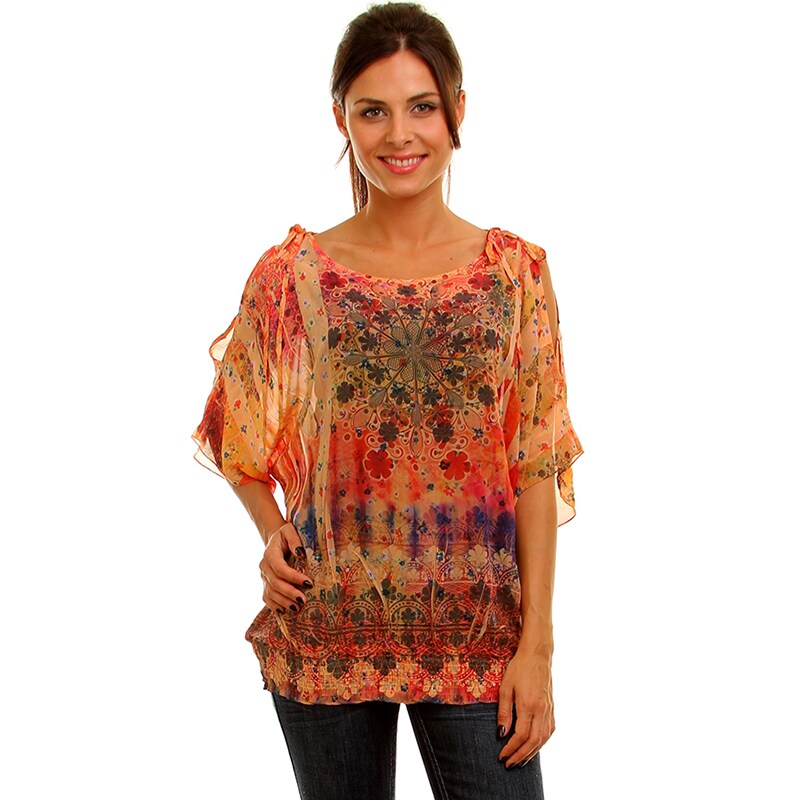 Lyssa Loo Women's Plus Orange Printed Chiffon Top