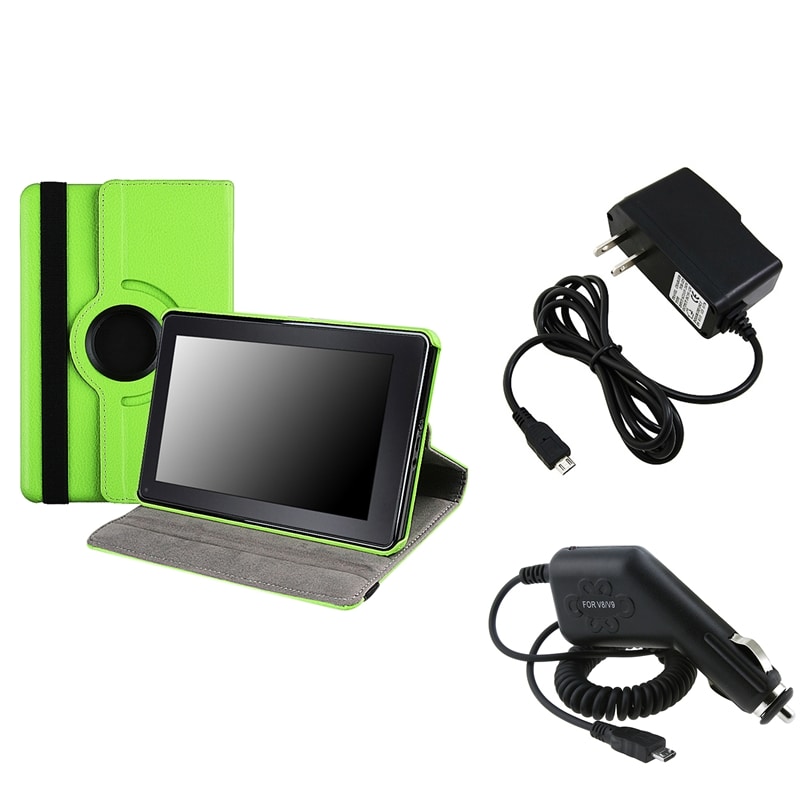 Green Leather Swivel Case/ Chargers for  Kindle Fire