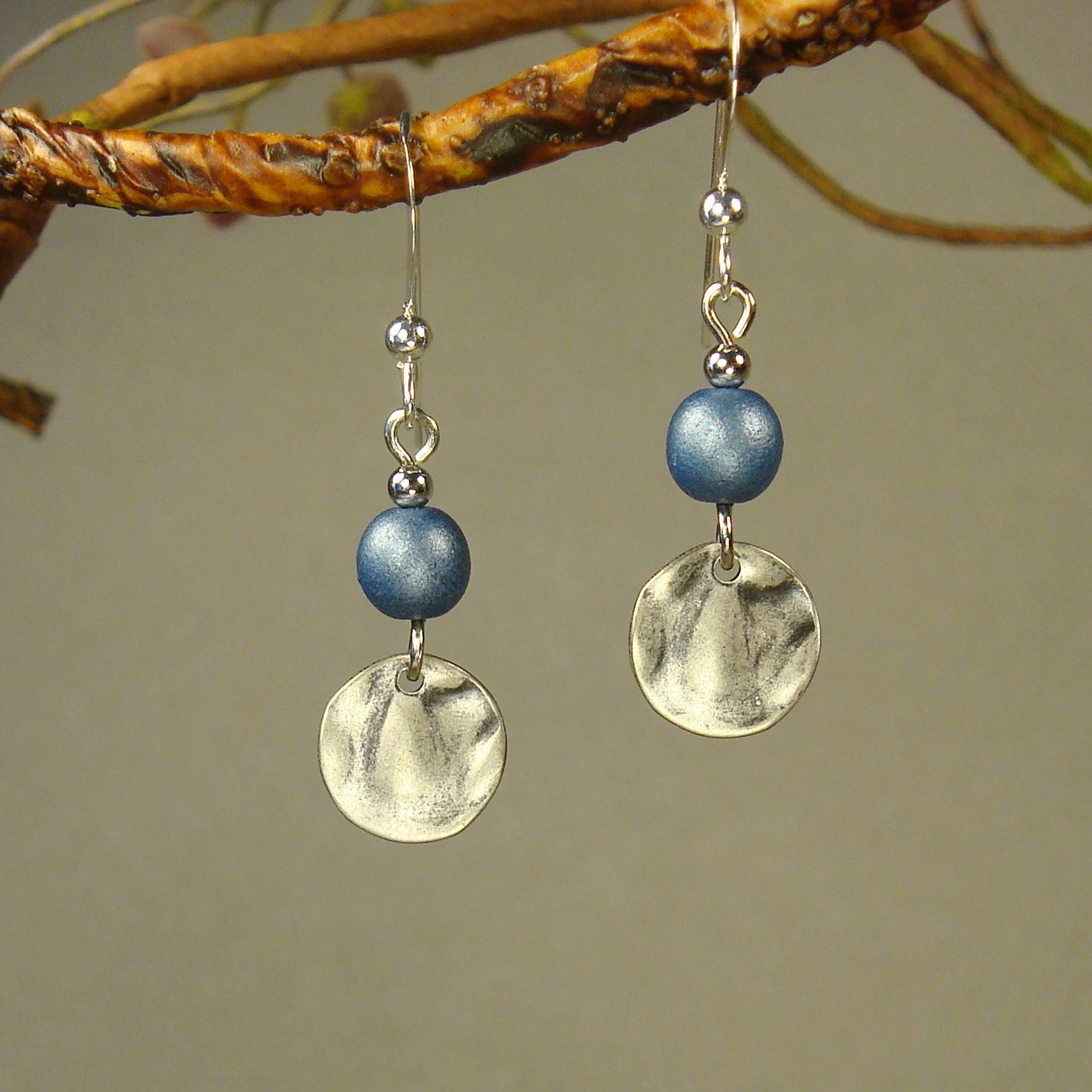 Jewelry by Dawn Blue With Small Pewter Hammered Drop Earrings