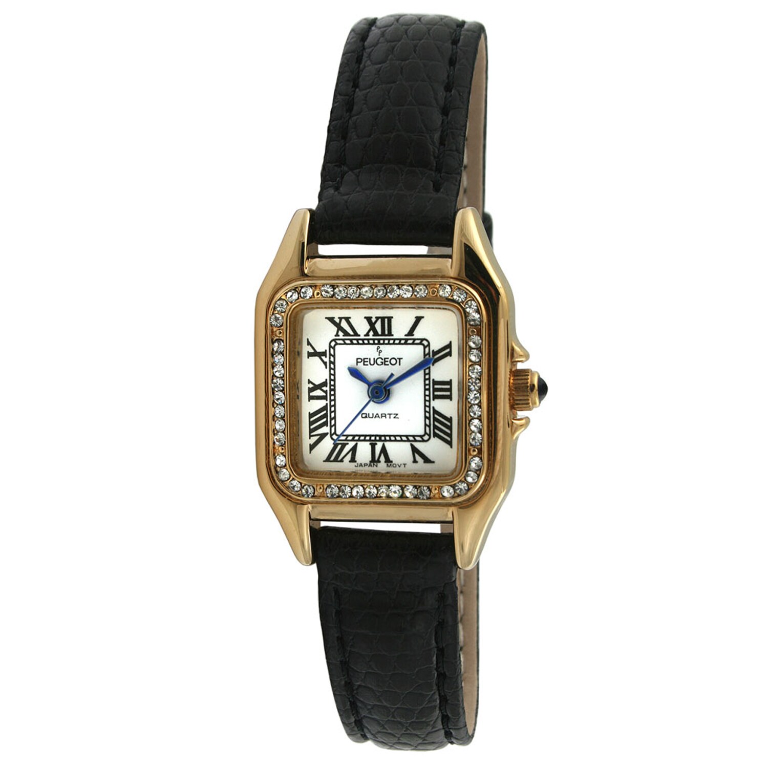 Peugeot Women's Black Leather Crystal Watch