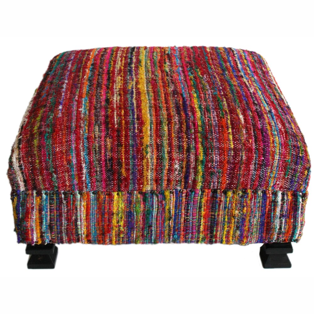 Handmade Casual Living Sari Silk Multi Ottoman Pouf