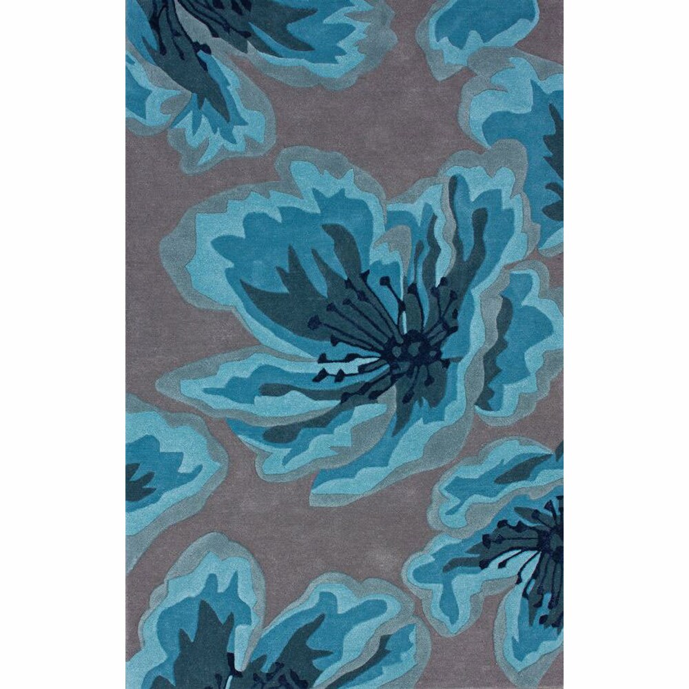 Handmade Floral Aqua Faux Silk / Wool Rug (7'6 x 9'6)