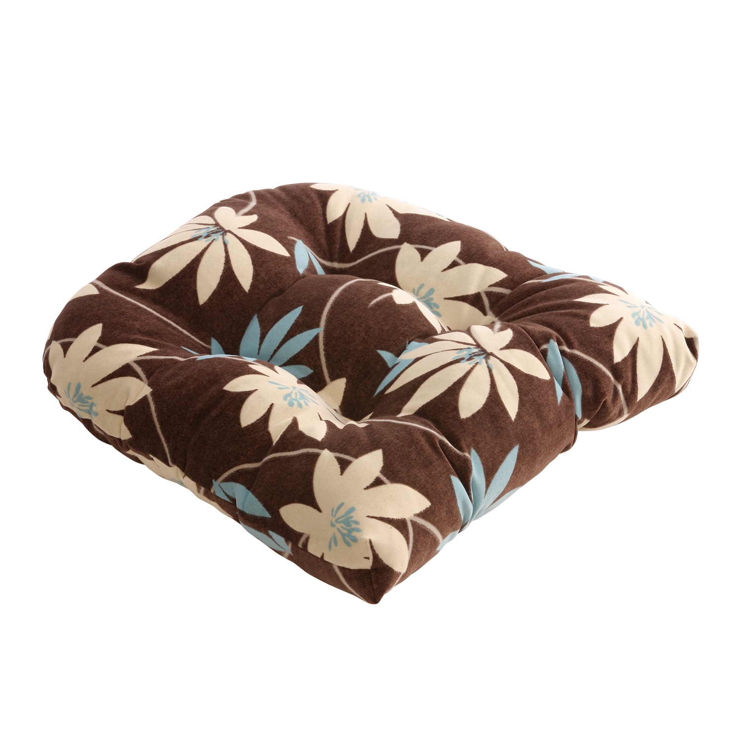 Brown/Blue Flocked Floral Chair Cushon
