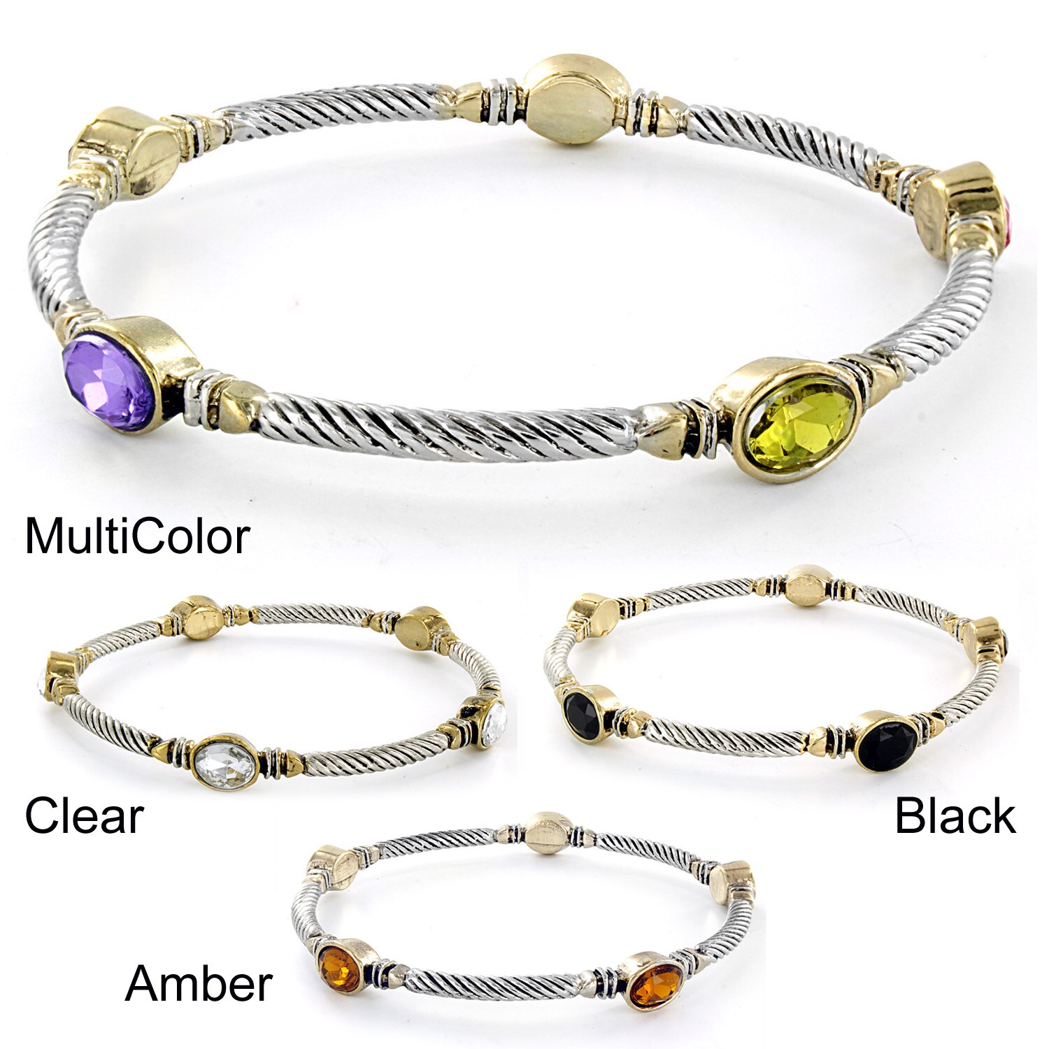 Two-tone Oval-cut Crystal Twist Wrapped Bangle Bracelet