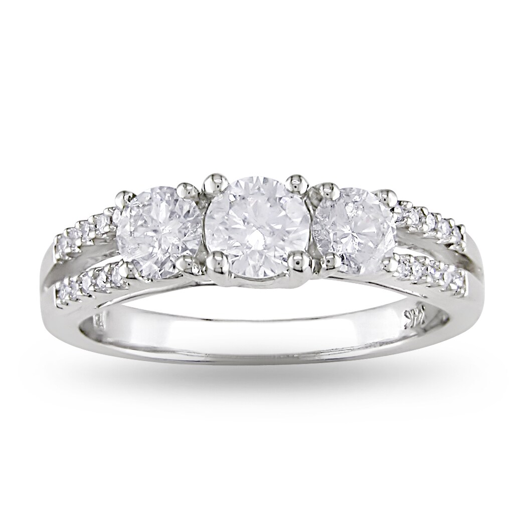 Miadora 10k White Gold 1ct TDW Diamond Three-stone Ring