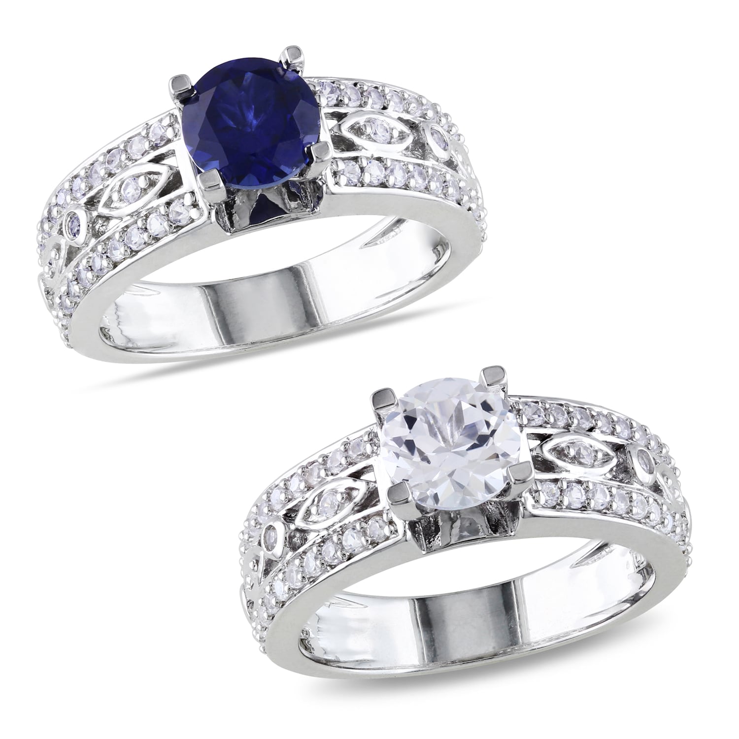 Miadora Sterling Silver White or Blue Sapphire Engagement Ring