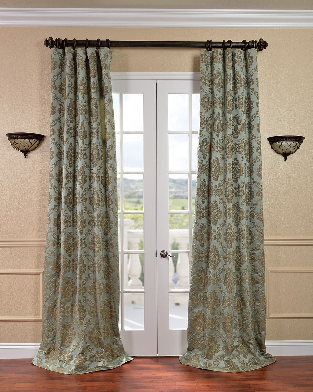 Amalfi Aqua/ Bronze Faux Silk Jacquard Curtains