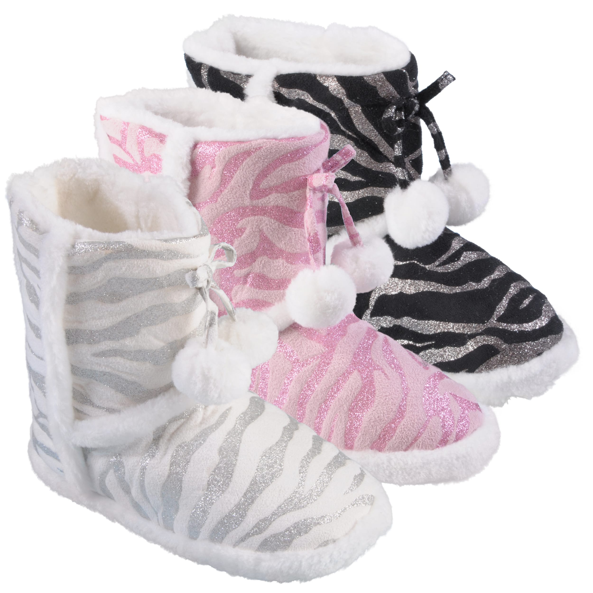 Journee Collection Kid's 'Mimi Zebra' Zebra Pattern Pom Pom Slipper Boots