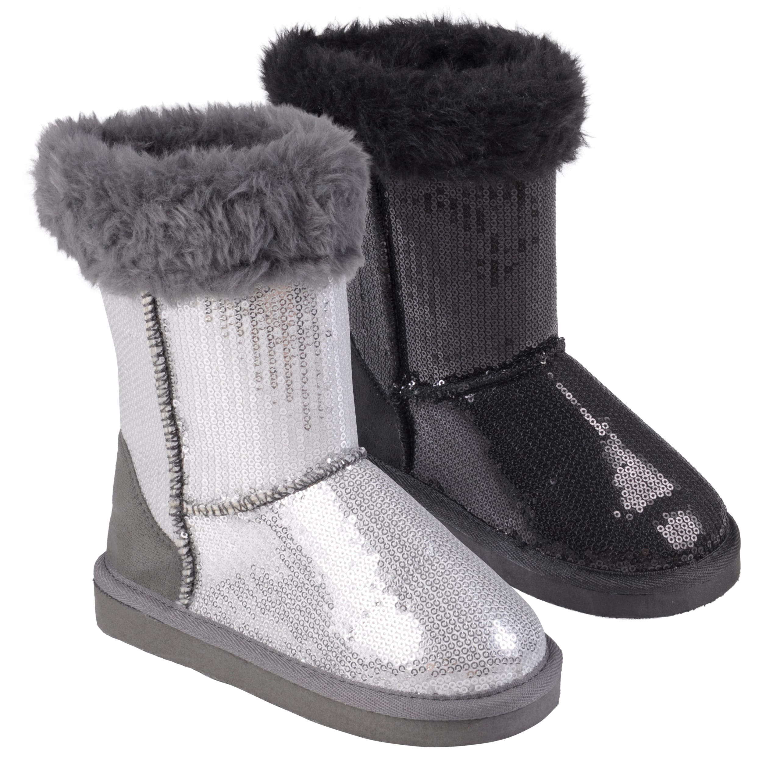 Journee Collection Kid's 'Ugena-star' Faux Fur Accent Sequined Boots