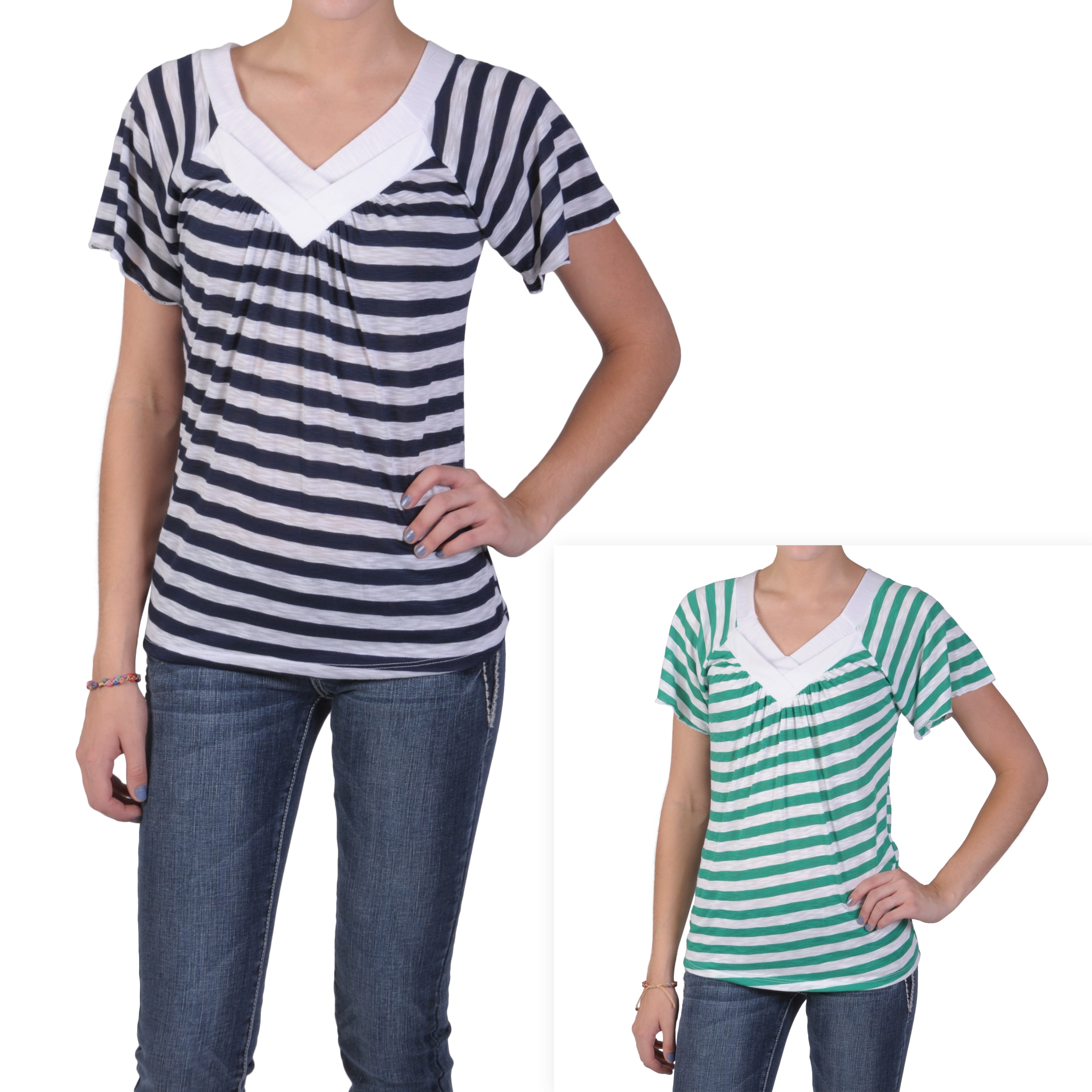 Tressa Designs Women's Contemporary Plus Striped V-neck Top