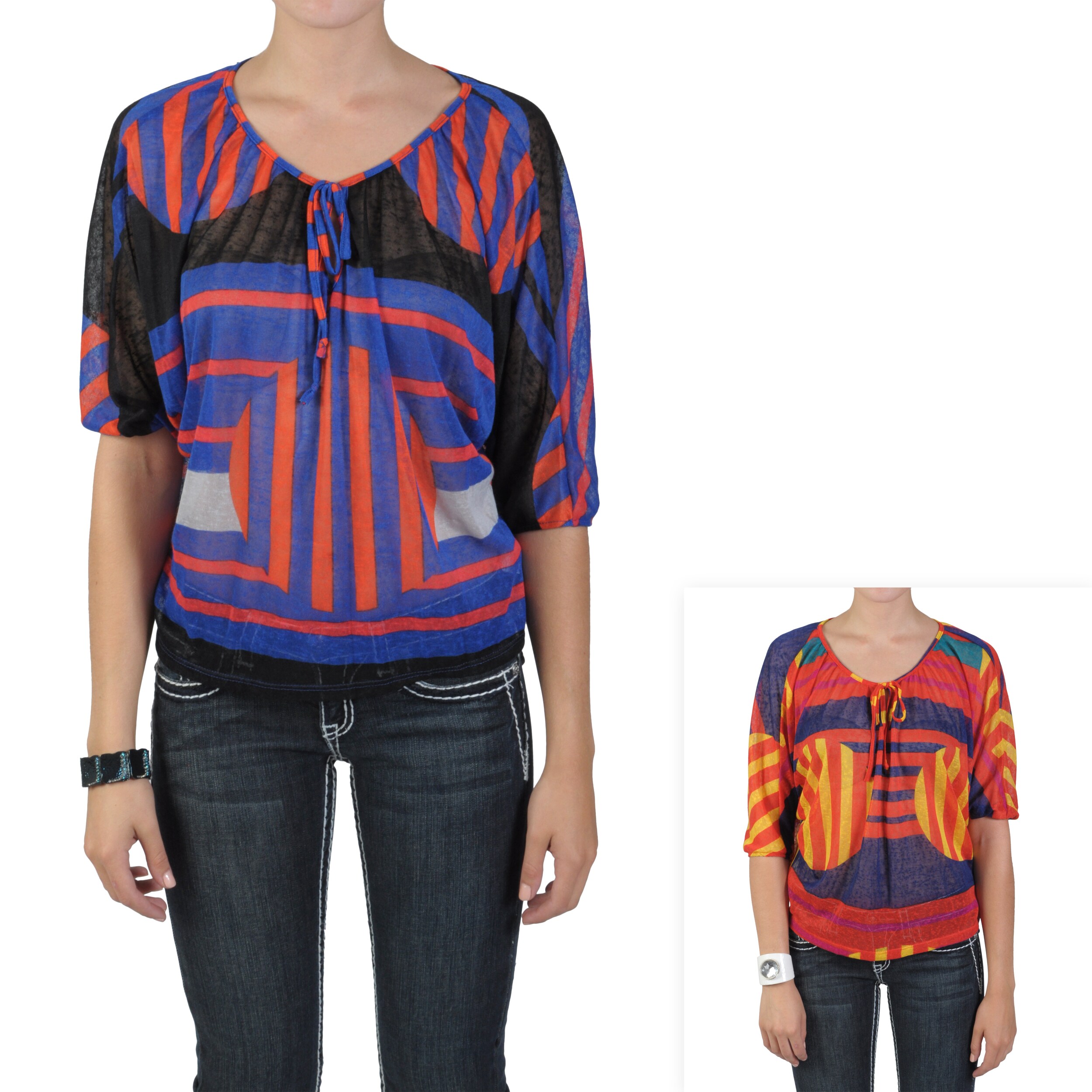 Journee Collection Juniors Aztec Print Front Tie Sheer Top