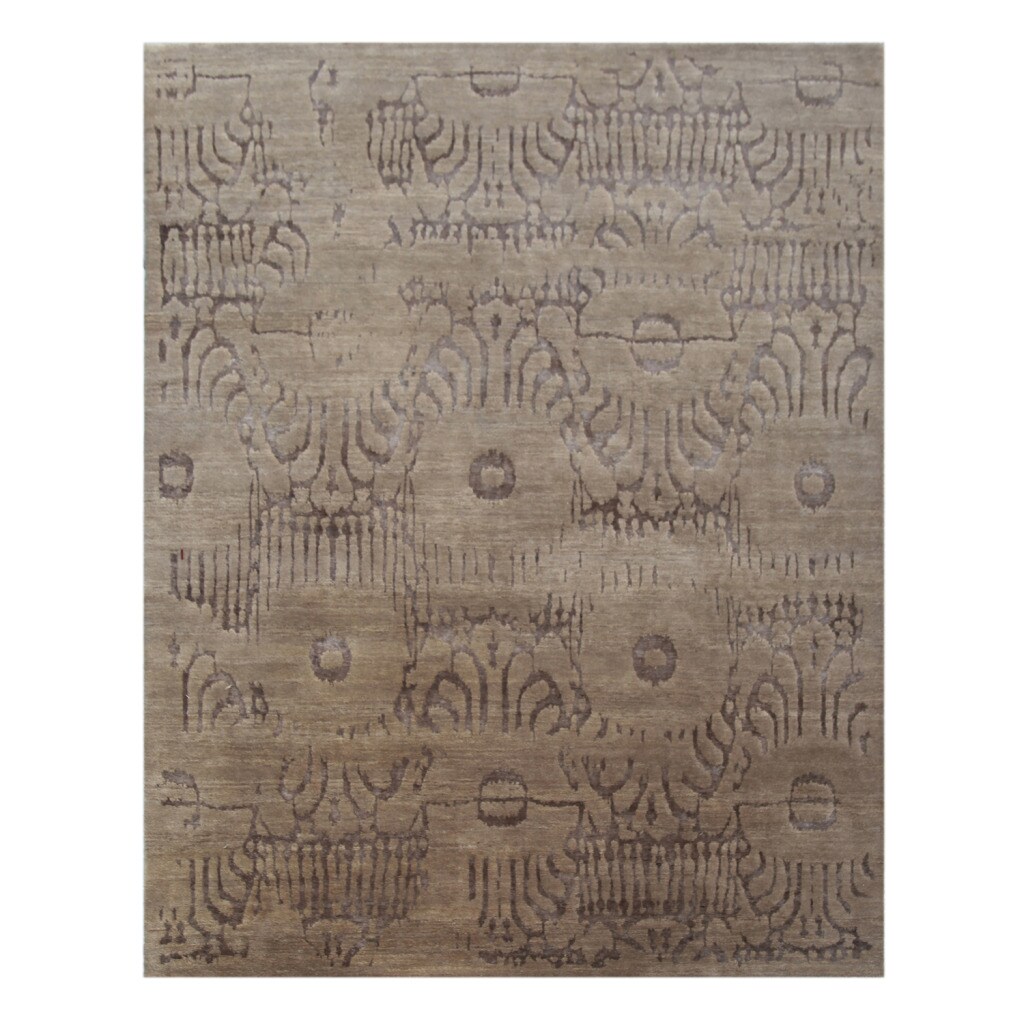 Hand-knotted Abstract Beige Wool Rug (8' x 10')