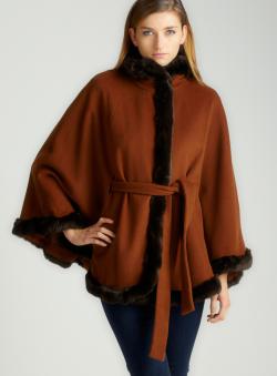 Ellen Tracy Faux Fur Trim Cape