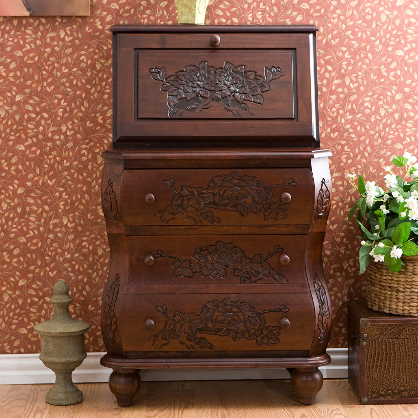 Chelsea Walnut Carved Drop Front File Desk