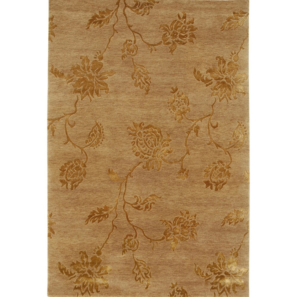 Hand-knotted Floral Beige Wool/ Art-silk Rug (9'6 x 13'6)