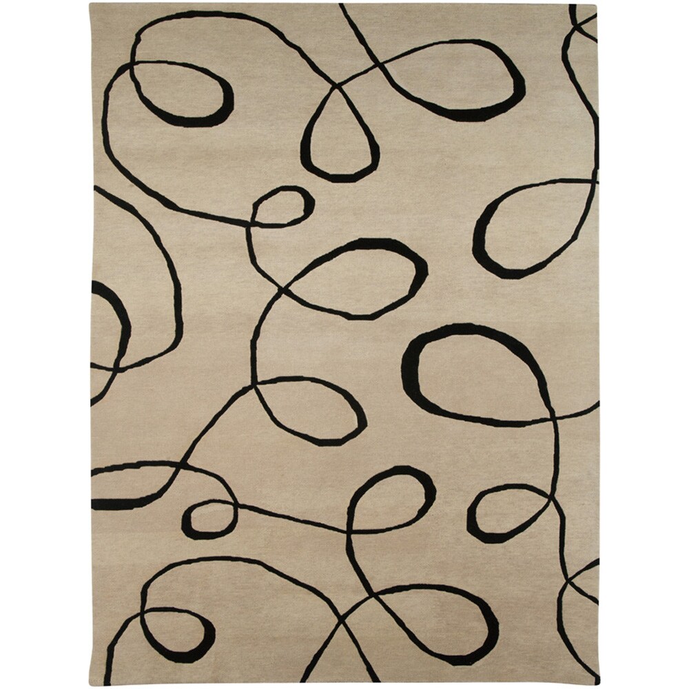 Hand-knotted Abstract Cloud White Wool Rug (8' x 11')