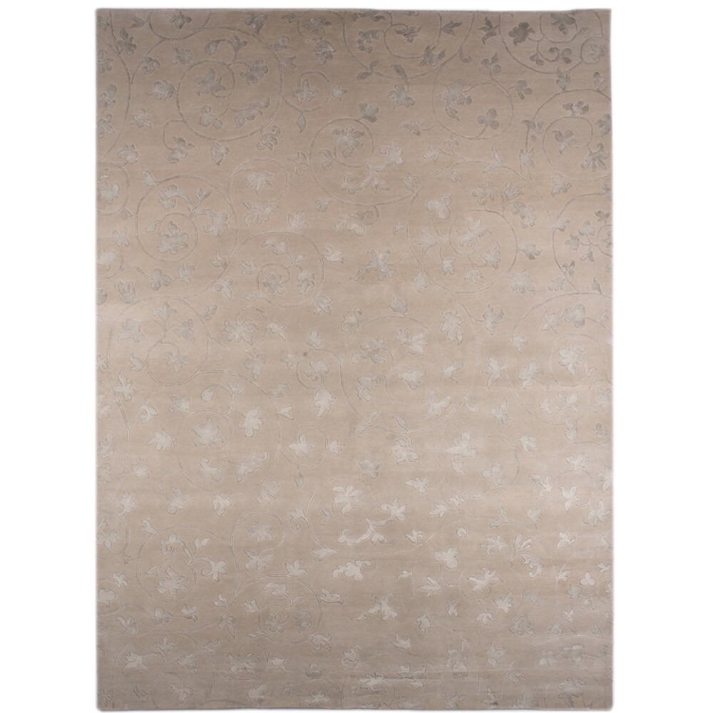 Hand-knotted Floral White Ice Wool/ Art-silk Rug (8' x 11')