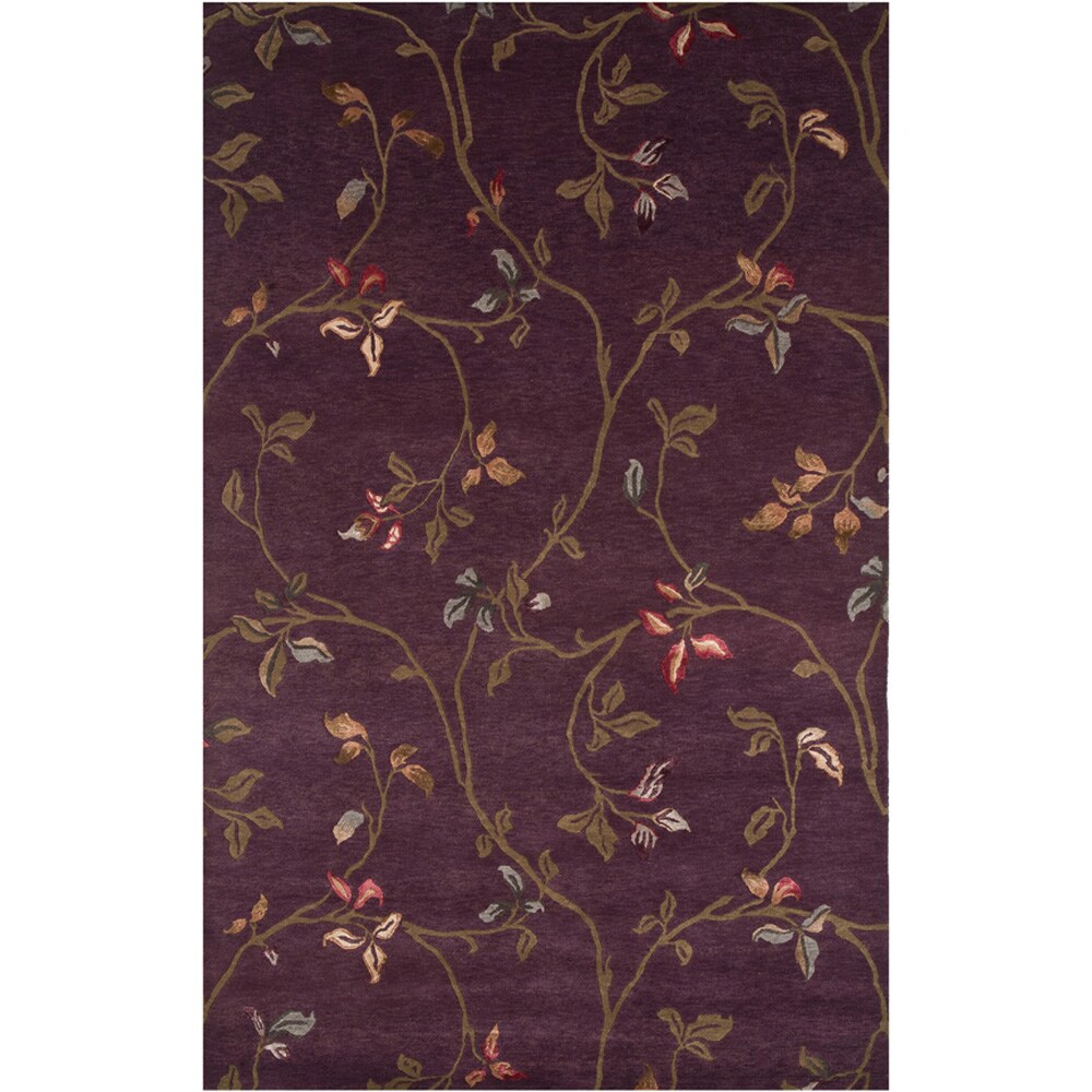 Hand-knotted Floral Amethyst Wool/ Art-silk Rug (9'6 x 13'6)
