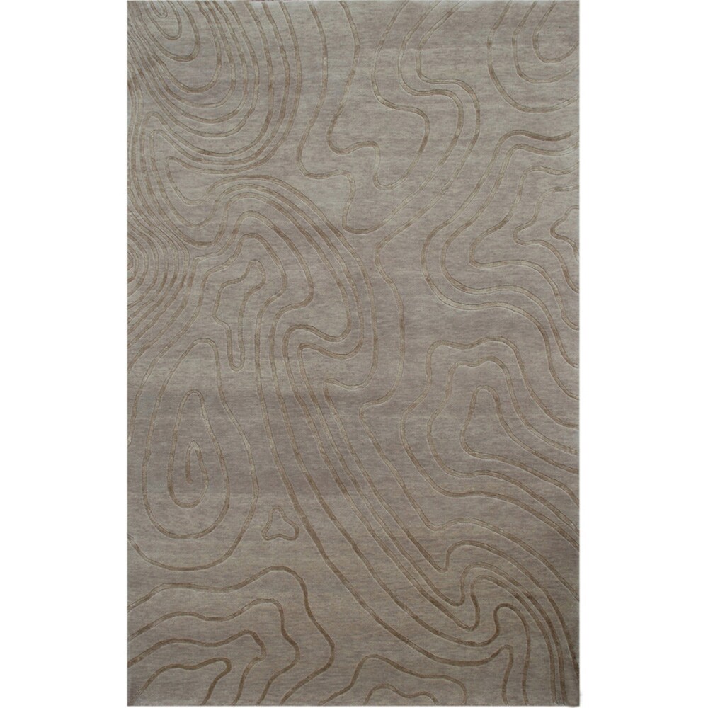 Hand-knotted Abstract Natural Beige Wool/ Art-silk Rug (8' x 11')