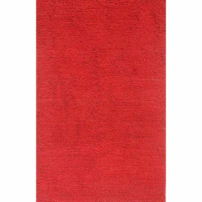 Hand-knotted Solid True Red Wool Rug (5' x 8')