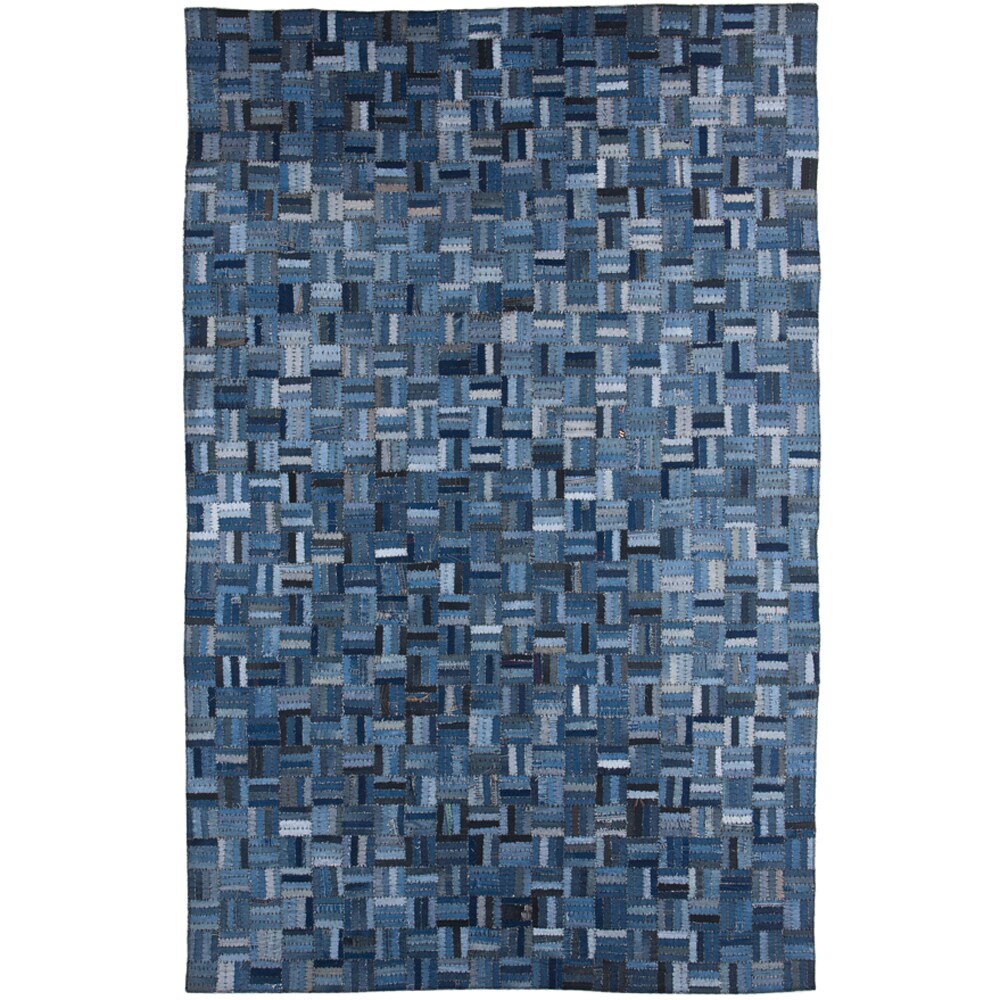 Hand-knotted Abstract Denim Blue Wool/ Art-silk Rug (5' x 8')