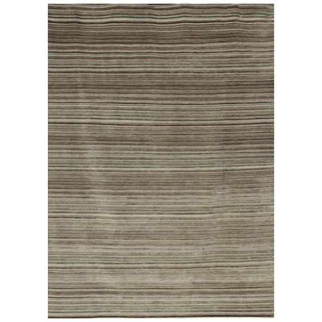 Indo-tibetan Stripe Gray Brown Wool Rug (5'6 x 8'6)