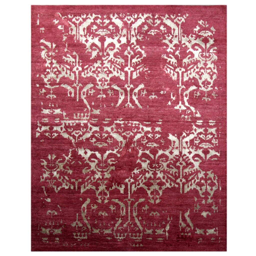 Hand-knotted Abstract Deep Claret Wool Rug (8' x 10')