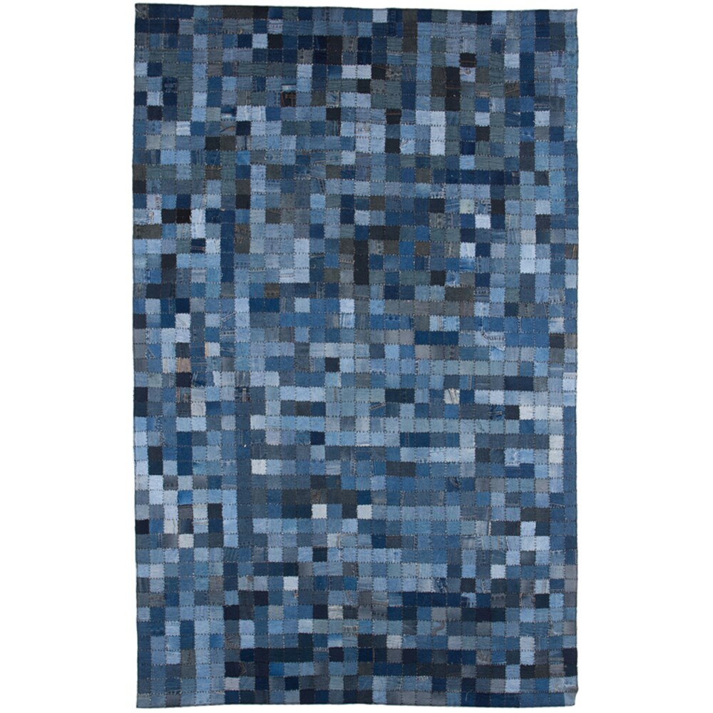 Hand-knotted Abstract Denim Blue Wool Rug (5' x 8')