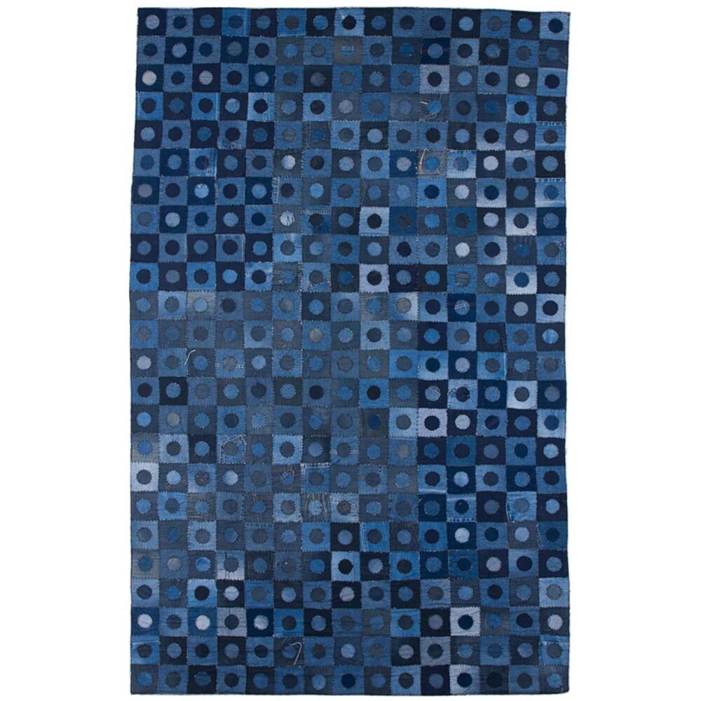 Hand-knotted Abstract Denim Blue Wool Rug (5' x 8')