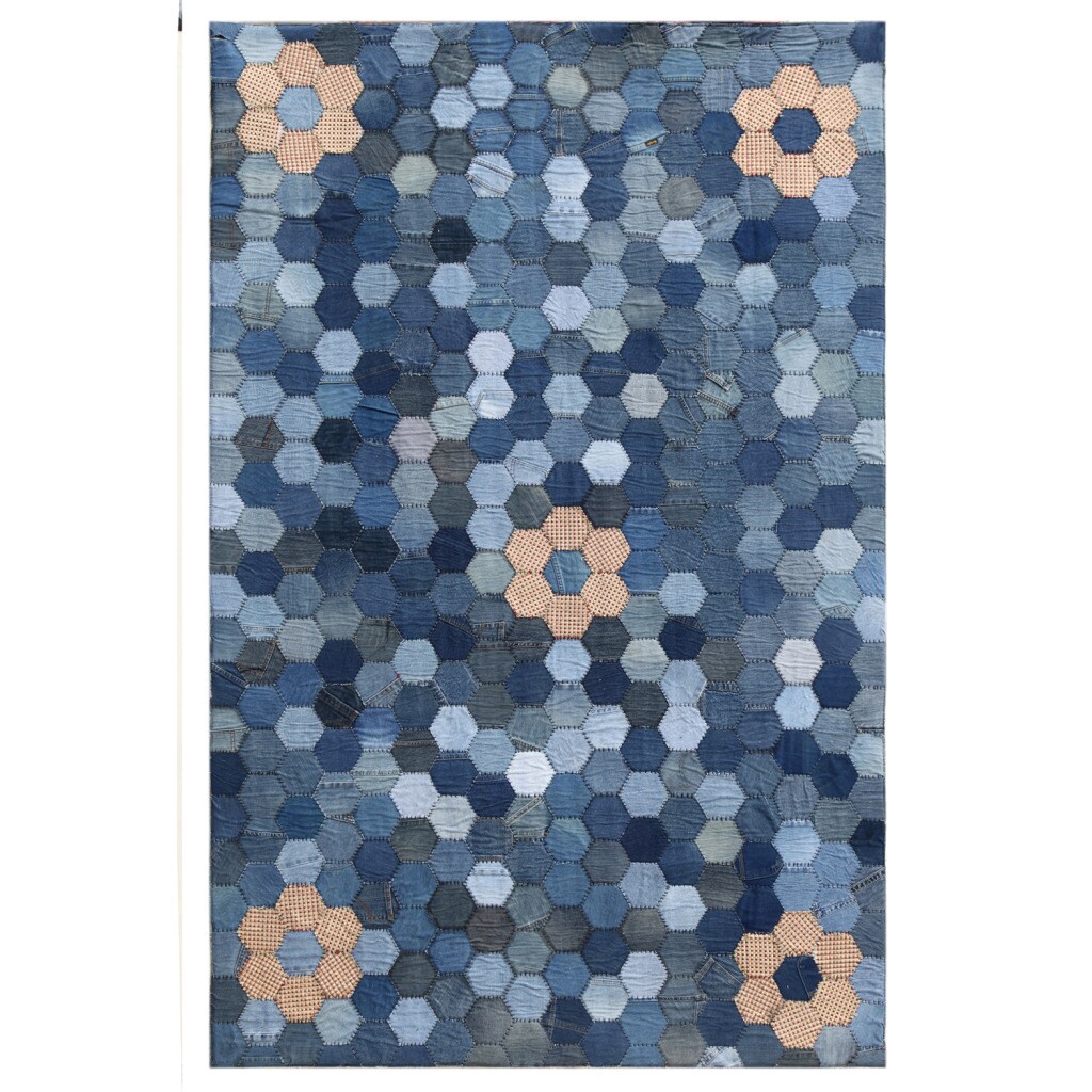 Hand-knotted Abstract Denim Blue Denim Rug (5' x 8')