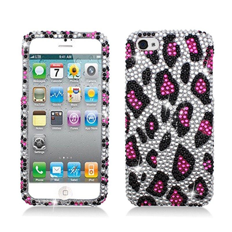 BasAcc Full Diamonds Silver/ Pink Leopard Case for Apple iPhone 5