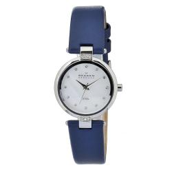 Skagen Women's MOP Dial Blue Leather Strap Watch