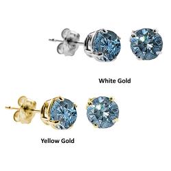 14k Gold 1/4ct to 1ct TDW Blue Diamond Stud Earrings