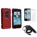 Red Rubber Coated Case/ LCD Protectors/ Car Charger for HTC EVO 3D
