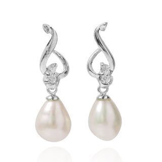De Buman Sterling Silver Freshwater Pearl and Cubic Zirconia Earrings