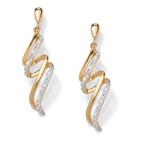 Isabella Collection Gold over Silver Diamond Accent Ribbon Dangle Earrings