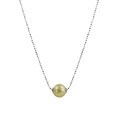 Pearls For You Sterling Silver Golden South Sea Pearl Necklace (9-10 mm)