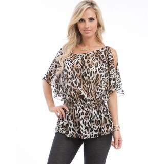 Stanzino Women's Cheetah Print Smocked Waist Tunic