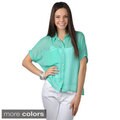 Journee Collection Junior's Short-sleeve Button-up Chiffon Top