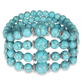 Miadora Silver Tone Created Turquoise Elastic Bracelet