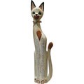 Hand-Carved Whitewash Textured Cat Statue (Indonesia)
