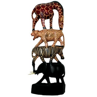 Hand-Carved Stacked Animals Column, Handmade in Indonesia