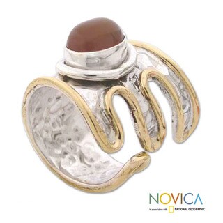 Sterling Silver 'Charm' Brass Accent Carnelian Ring (India)